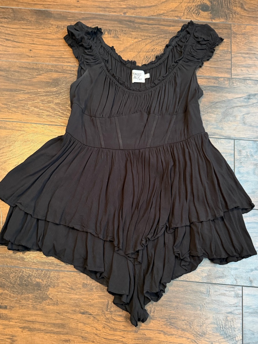Princess Polly Black Asymmetrical Ruffled Mini Romper
